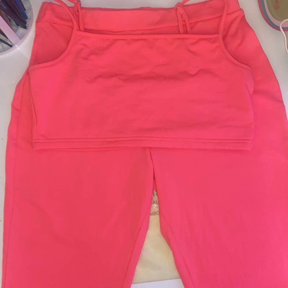 Neon pink short set with crop top